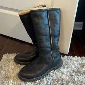 Black leather tall UGG boots